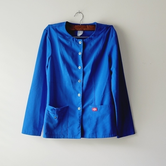 Dikies long‎ sleeve snap buttons blue scrub top size S - Picture 1 of 5